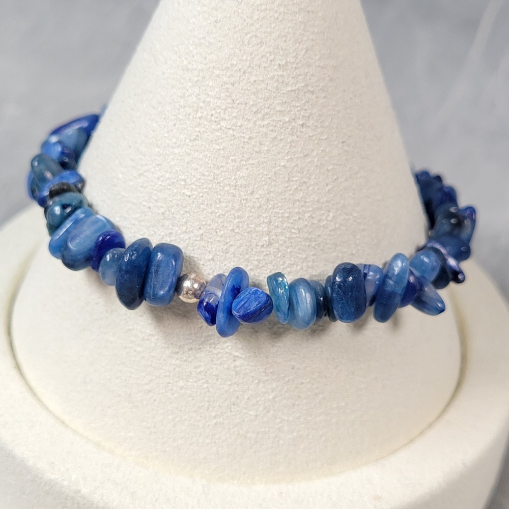 KJG Sterling Silver Lapis Lazuli Chip Bracelet Blue Stone Style Stretch